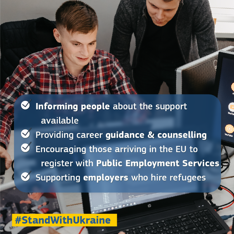 EU_Commission's tweet photo. Over 6.5 million people have fled the war and reached the EU.

Today we are presenting new guidance to help those fleeing the war access jobs, training and learning opportunities in the EU. 

Ukrainian refugees have the right to rebuild their lives.

#StandWithUkraine
