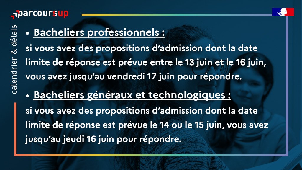 ✍️ Comme en 2021, afin de permettre aux lycéens de passer sereinement les épreuves écrites du #bac2022, un délai supplémentaire leur est accordé pour répondre à leurs propositions d’admission.

🗓️ Les dates limites de réponse sont actualisées dans leurs dossiers #Parcoursup.