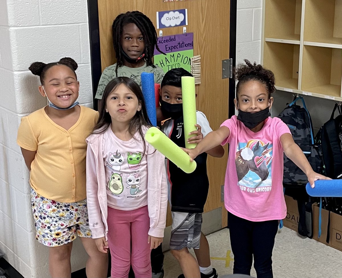 Yesterday we played Guitar Hero with pool noodles! The kids had fun and I got to listen to lots of songs from the 80s!! #triangletigers