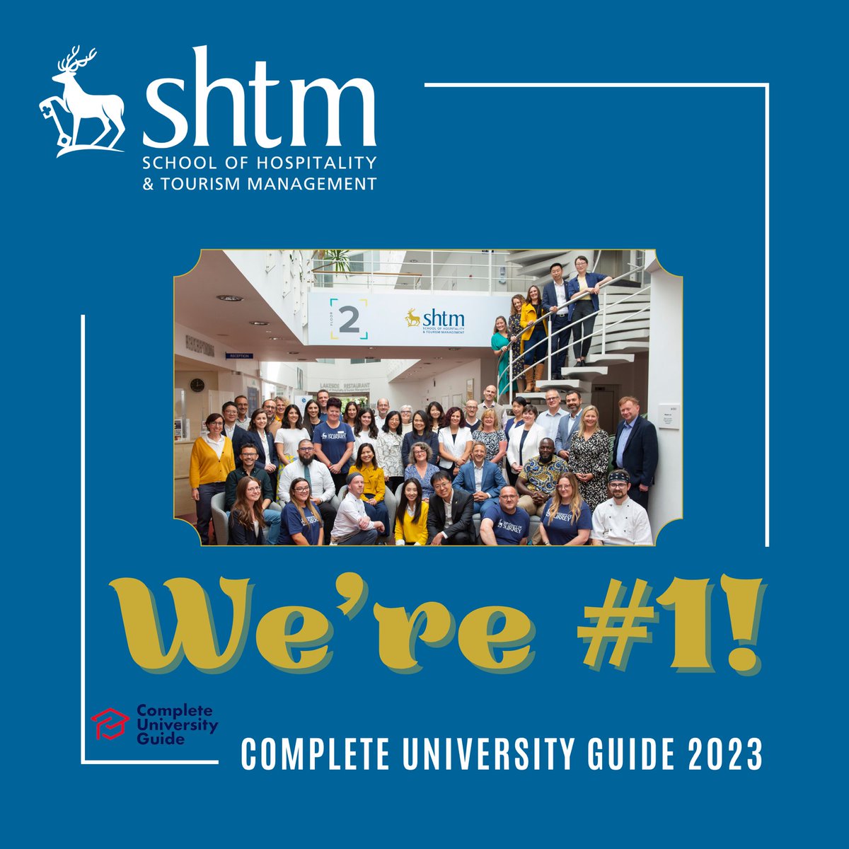 SHTMatSurrey's tweet photo. Extremely proud to be ranked #1 for our subject in Complete University Guide league table 2023!! @compuniguide @UniOfSurrey #WonderfulSHTM #HometoGlobalLeaders @uniofsurreyVC https://t.co/PVOXuuSLP1 https://t.co/ckgxWRu9WB