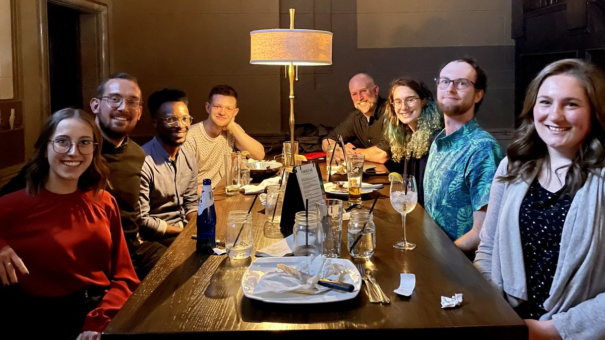 mcindoe's tweet photo. Busy first night in Calgary at #CCCE2022; plenary, mixer, then dinner with current team, friends and alumni. Really love these chances to catch up across generations of the group. And for nostalgia’s sake, the corresponding photo from #CSC2012 Calgary! https://t.co/YLqKRyGF1O