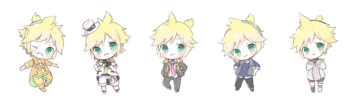 kagamine len multiple persona blonde hair chibi male focus necktie hat shorts  illustration images