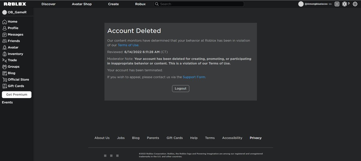 OBSGAMIN's tweet photo. Roblox Made A big MISTAKE, they terminated my account with no reason. This prob is a false termination but I hope I get my account back

@Roblox
 
@InsideRoblox
 
@RobloxHelp
@KonekoKittenYT https://t.co/rQyOS5HHcl