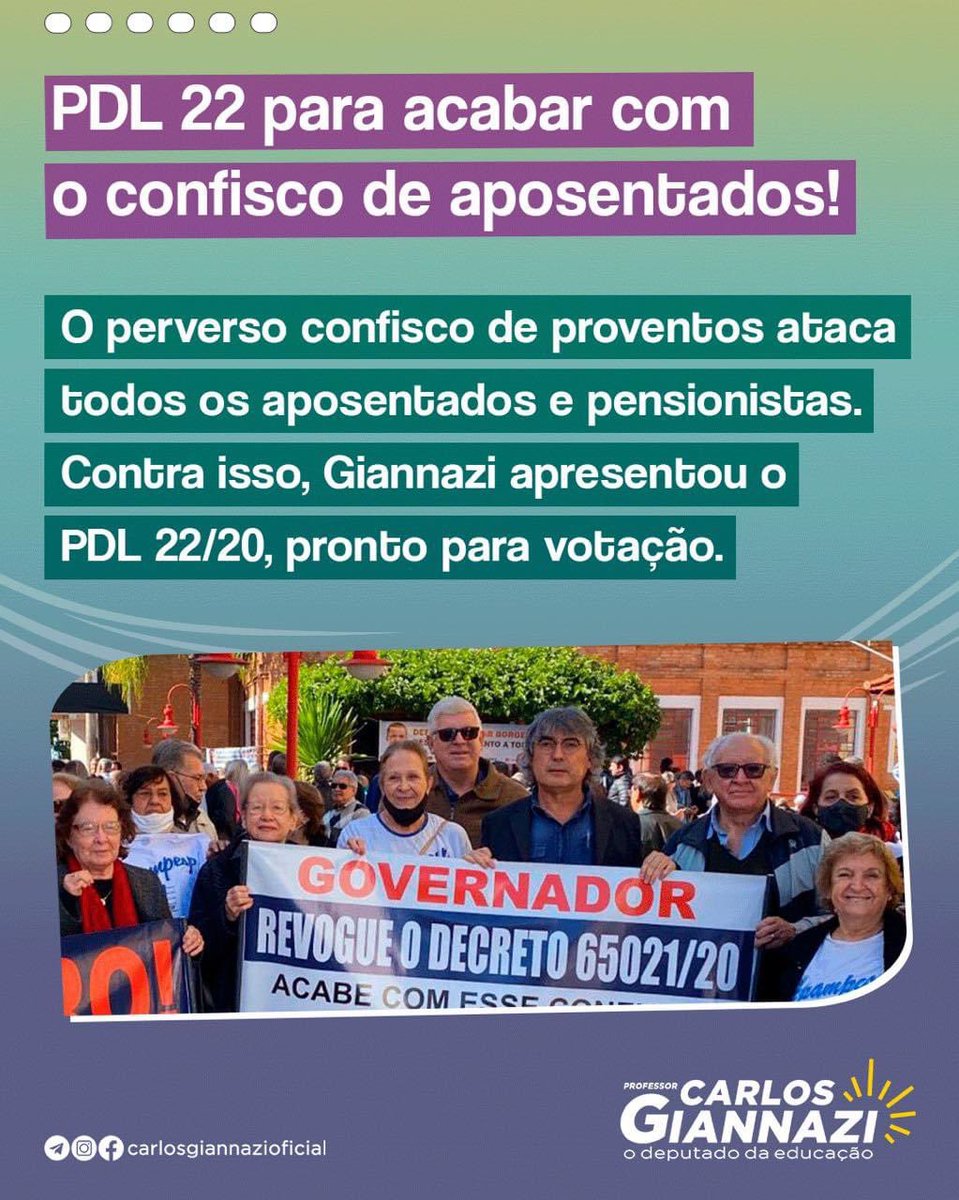 carlosgiannazi's tweet photo. Fui contra a reforma da previdência do município de SP ; fiz oposição à extinção do #Ipesp; lutei contra a reforma estadual e o #Sampaprev 1 e 2 no município. Atualmente, estou ao lado dos servidores do estado, lutando pelo fim do confisco e pela aprovação imediata do #PDL22. https://t.co/mDphcWlSDe