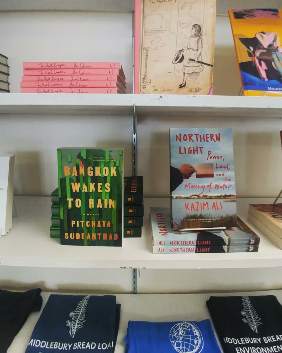 pitchaya's tweet image. Folks have arrived to #BreadLoaf2022, and the Adirondack chairs are no longer lonely. The same for my book at the conference bookstore, among those by other environmental and translation faculty members. #BreadLoaf #BLWC