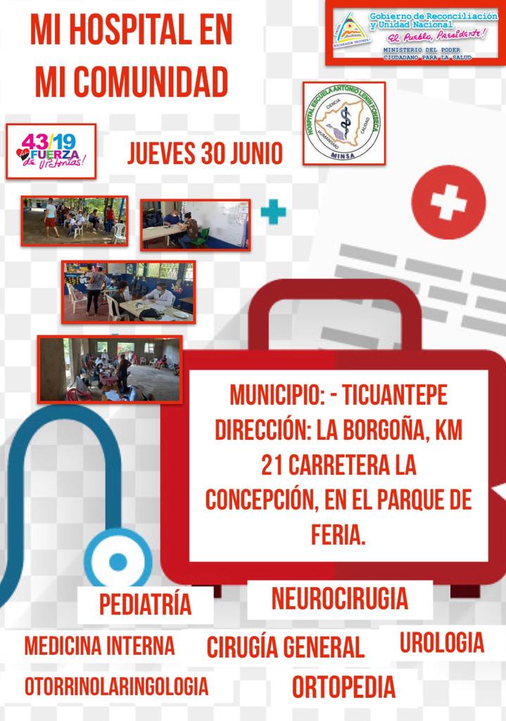 Atención población de Ticuantepe nos visita el hospital Lenin Fonseca este 30 de junio 
#salud
#43FuerzaDeVictoria