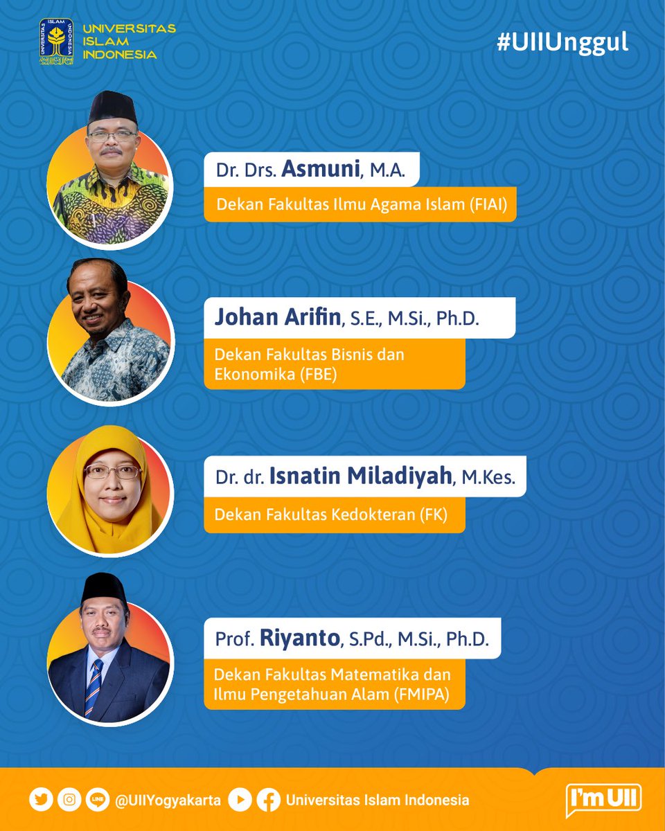 UIIYogyakarta's tweet photo. Segenap Keluarga Besar Universitas Islam Indonesia Mengucapkan Selamat atas Terpilihnya Para Dekan baru Periode 2022-2026.🤩 https://t.co/ognhpq9Pmj