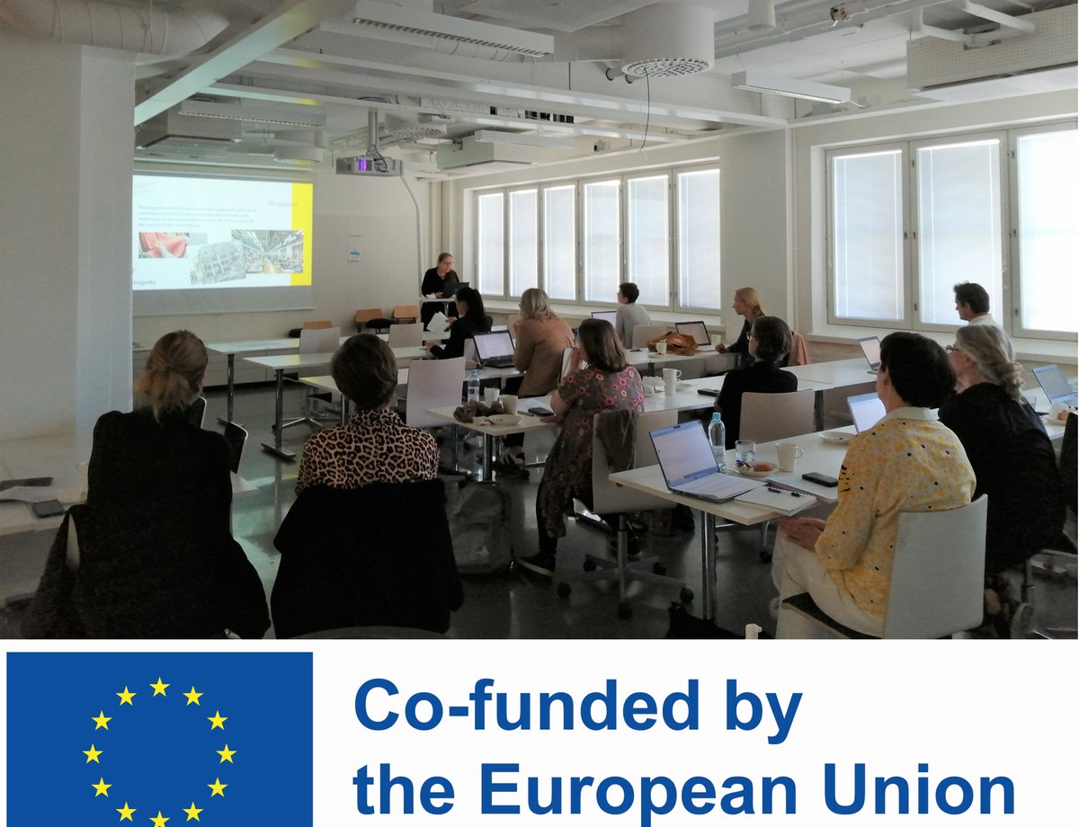 virpi_miettinen's tweet photo. Kicking off the #SusTexEdu Erasmus+ Cooperation project @metropolia! We aim to improve #sustainability and #microcredentials at the textile and clothing sector with @Hogeschool_Gent @hogskolaniboras @MOMEBUDAPEST @Omniasome #TTK and #TTHK. 🇫🇮🇪🇪🇸🇪🇧🇪🇭🇺🇪🇺 https://t.co/jhTW2ZCV7E