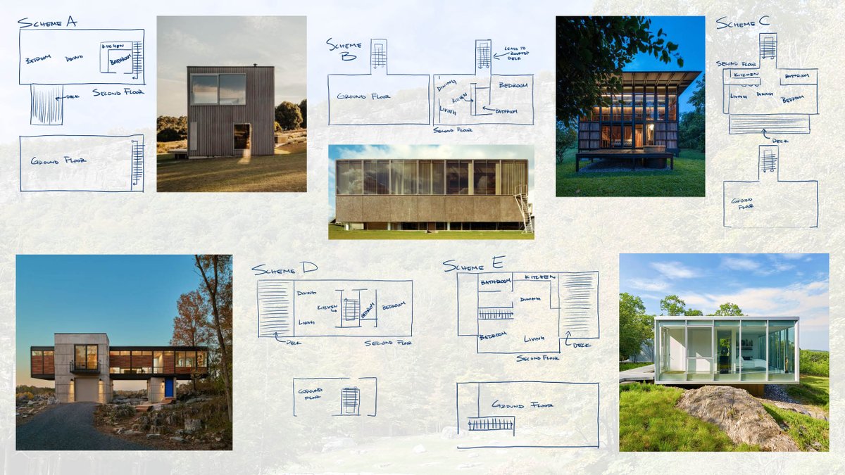 ArchitectMM's tweet photo. We’ve been phasing #Undercliff and are currently working on designing a garage + guest house for our clients to stay in while their main home is under construction. Here are some of our beginning schemes of the guest house paired with inspiration images. https://t.co/tz24bL4hnM