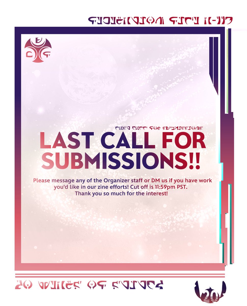 Stitch20thZine's tweet photo. Maka maka! Today's the last call for submissions for our #Stitch20th efforts!

If you have art, comic or literary work you want featured in our zine, message any of the organizer staff or DM us and we'll do our part. Our cutoff is 11:59 PST tonight. Safe tidings, 'ohana! 🌺 ✨ https://t.co/84CFEg4kuc