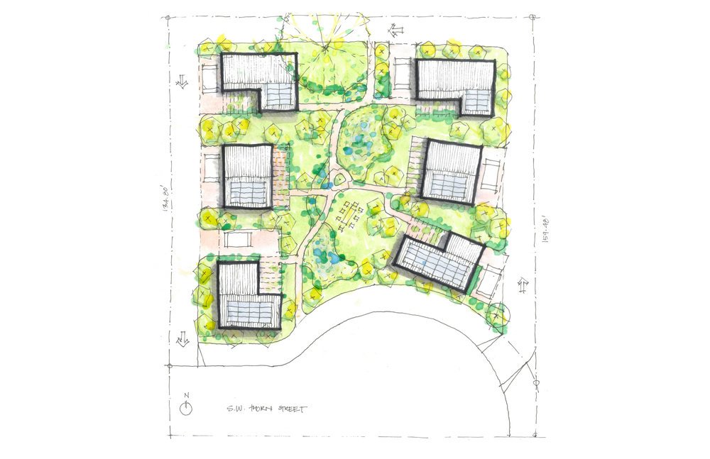 DrBrunsMoore's tweet photo. TIL what a cottage cluster is and I've decided that it is my ideal type of housing. #urbanism #missingmiddle #housing #affordablehousing #solarpunk #cottagecluster https://t.co/bBJMl36hSH