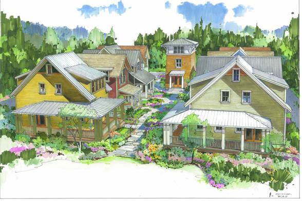 DrBrunsMoore's tweet photo. TIL what a cottage cluster is and I've decided that it is my ideal type of housing. #urbanism #missingmiddle #housing #affordablehousing #solarpunk #cottagecluster https://t.co/bBJMl36hSH