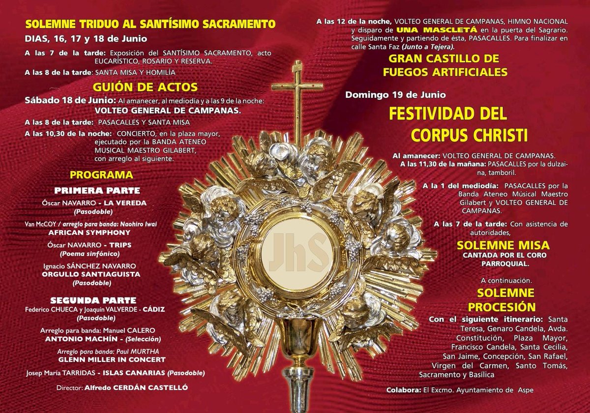 𝗔𝗖𝗧𝗢𝗦 𝗖𝗢𝗥𝗣𝗨𝗦 𝗖𝗛𝗥𝗜𝗦𝗧𝗜

#basilicadeaspe #corpus #corpuschristi #santisimo #aspe #procesion #fiesta #solemnidad
