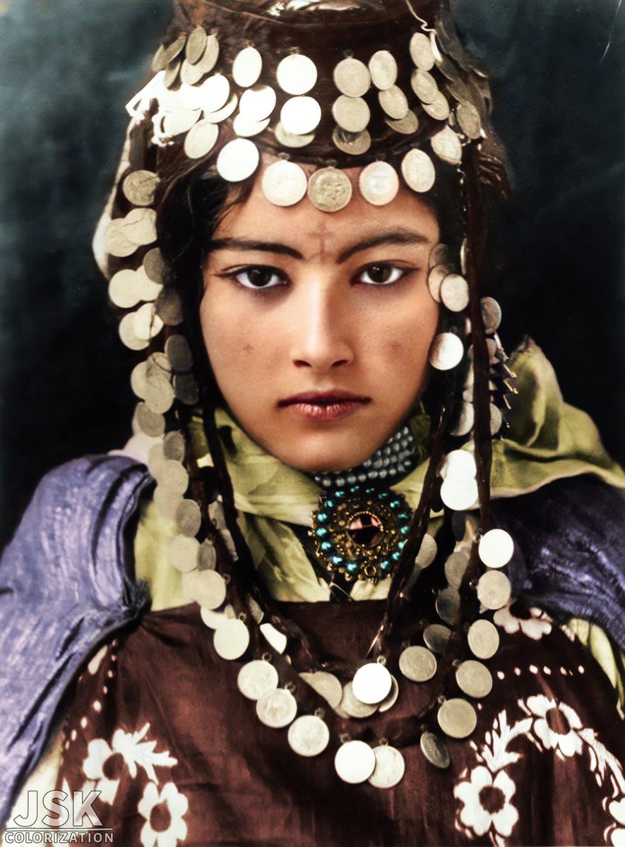 A young woman of the Ouled Nail tribe, Algeria, c. 1905 [Colorized] [1433x1944]