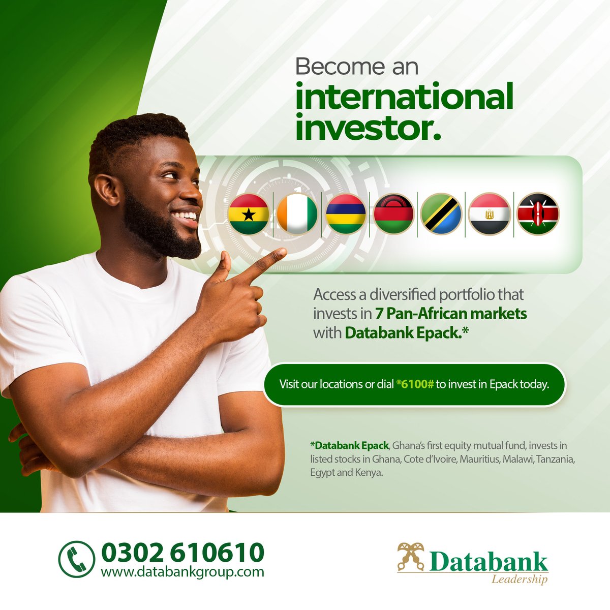 Databankgroupgh's tweet photo. It's time to invest in well-researched stocks traded on the Ghana Stock Exchange and and 6 other regulated Stock Markets in Africa. Dial *6100# to invest in Epack today! #InvestWisely #InvestWithDatabank https://t.co/YpFoy2Dxoj