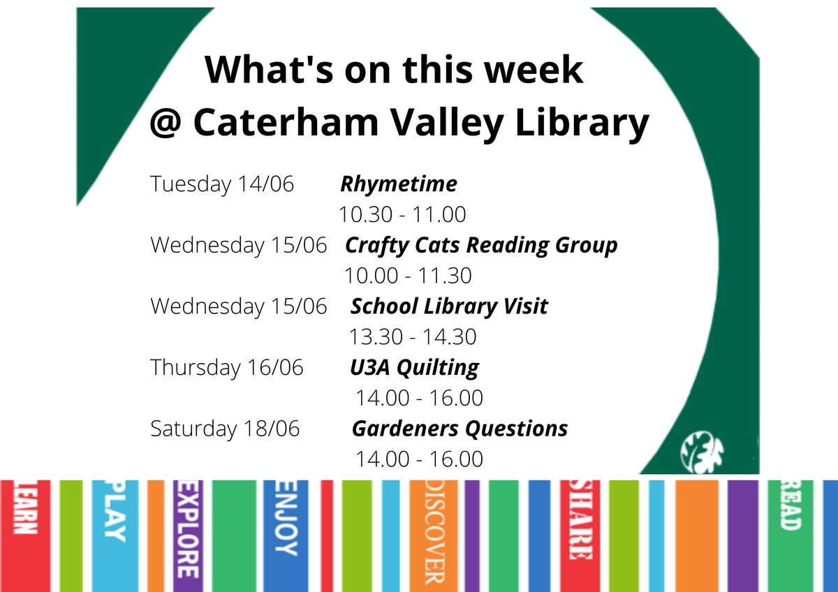 CaterhamLibs's tweet image. A busy week at the Library #Rhymetime #ReadingGroup #SchoolLibraryVisit #QuiltingGroup #GardenersQuestions #LoveYourLibrary