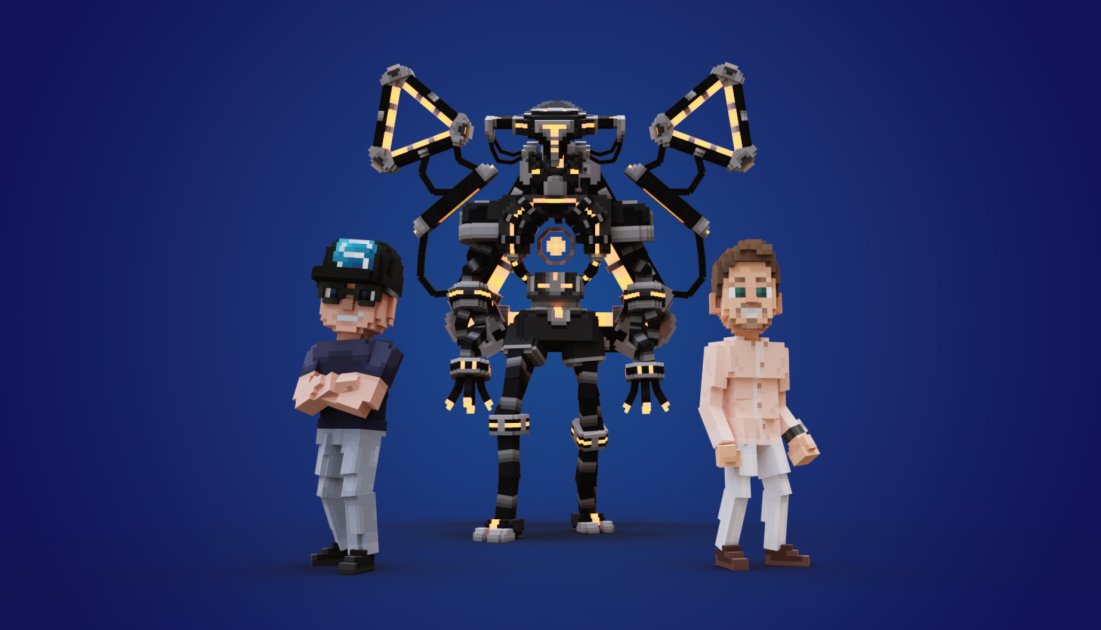 ARQONIXstudio's tweet photo. GM from @ARQONIXstudio! Pablo and I are busy building out @TheSandboxGame metaverse with @arthurmadrid and @borgetsebastien! Here are our IRL-to-TBS avatars hanging out with 'Arqonix Megas' . . . https://t.co/X4py693iJ4