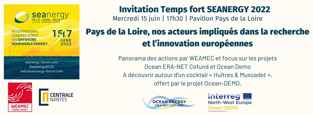 CentraleNantes's tweet photo. A l'occasion de la participation de Centrale Nantes à #SEANERGY2022, retrouvez le #SEMREV et @WEAMEC_EMR le 15 juin sur le Pavillon des @paysdelaloire pour une discussion sur les acteurs impliqués dans la recherche et l’innovation européennes #EMR https://t.co/885B168idP