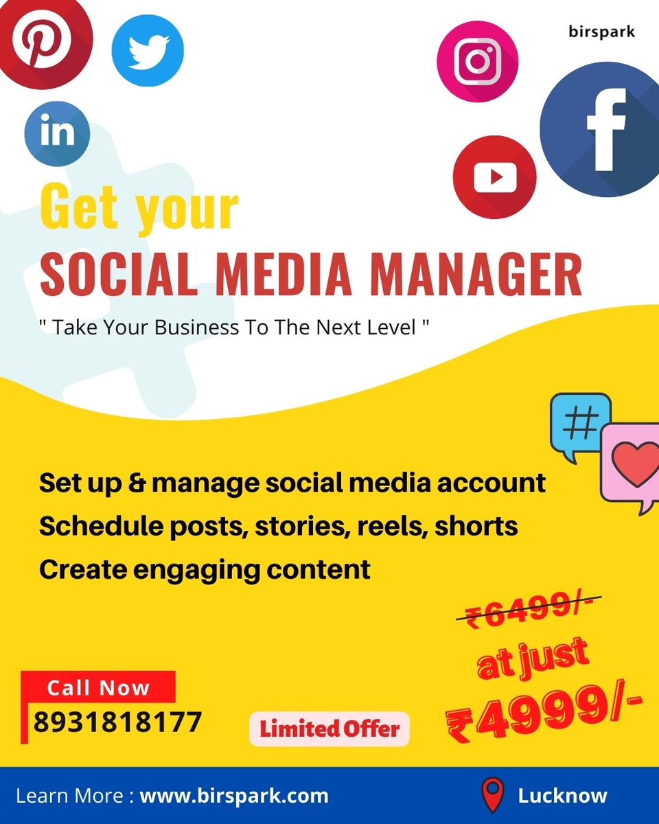 BIRSPARKLLP's tweet photo. Incredible amazing offer grab now!! 
At just ₹4999/-

#birspark #digitalmarketing #marketing #socialmedia  #contentcreator #socialmediatip #socialmediamarketing #digitalmarketing #branding #business https://t.co/4HeB8PIBVy
