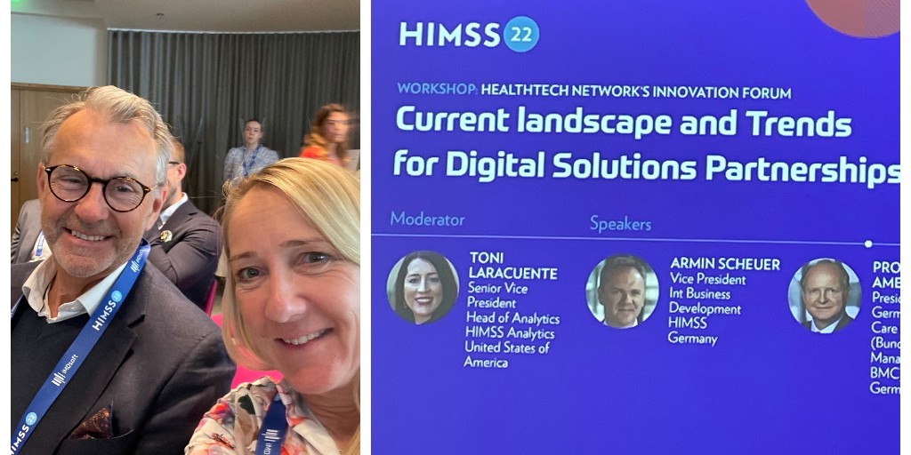 På plats på #HIMSS Europe. Vi är taggade att lära oss mer och digitala lösningar och partnerskap inom hälso- och sjukvården från när och fjärran. Alltid lärorikt att titta på hur andra länder gör. Möt oss i montern @HealthTechN paviljong 410. #eHälsa #eHealth