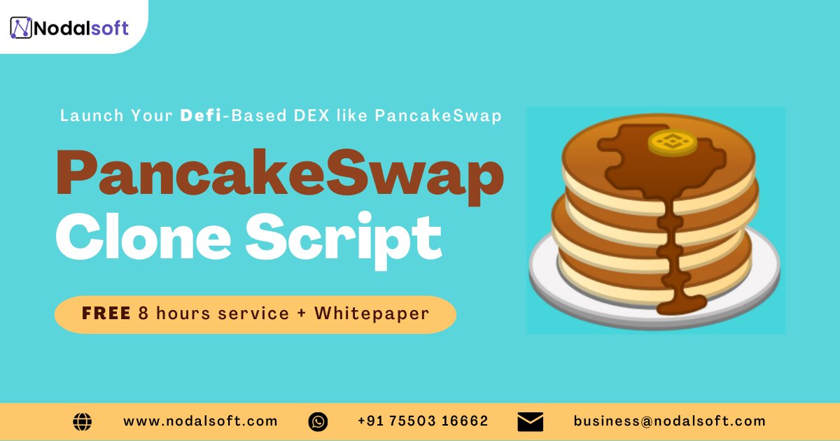 Nodal_Soft's tweet photo. Launch your own #DeFi-based decentralized exchange like #PancakeSwap with our #PancakeSwapCloneScript which is built on any of your desirable top #Blockchain networks from @Nodal_Soft Technologies.

Explore more 👉 https://t.co/KLVElKgwLC

#Cryptos #Cryptocurrency #Business #DEX https://t.co/bSueRfdbT2