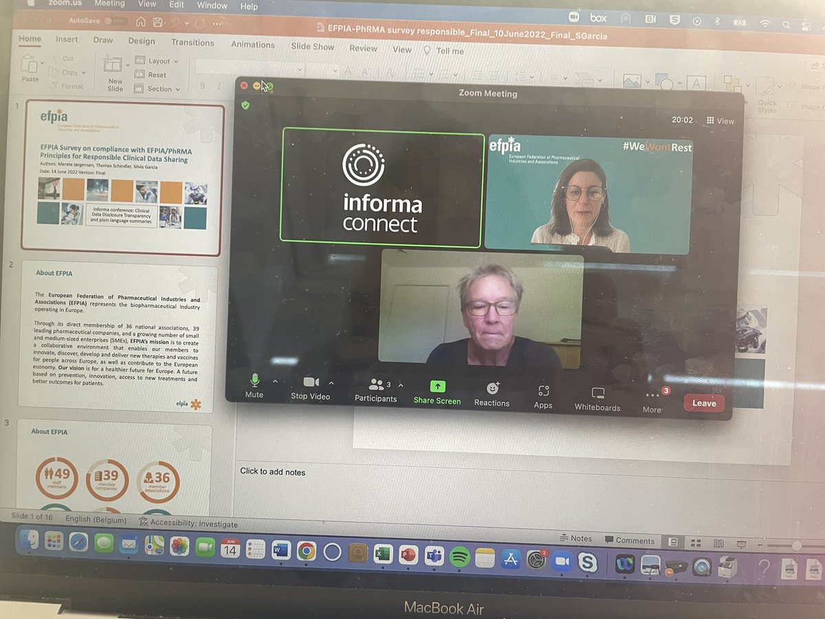 Before my presentation <a href="/Informa/">INFORMA D&B</a> conference Clinical Data Disclosure Transparency and Plain Language Summaries 2022! Survey results of <a href="/efpia/">EFPIA</a> -PhRMA principles for responsible CT Data Sharing showing industry commitment to transparency &amp; disclosure Join us!