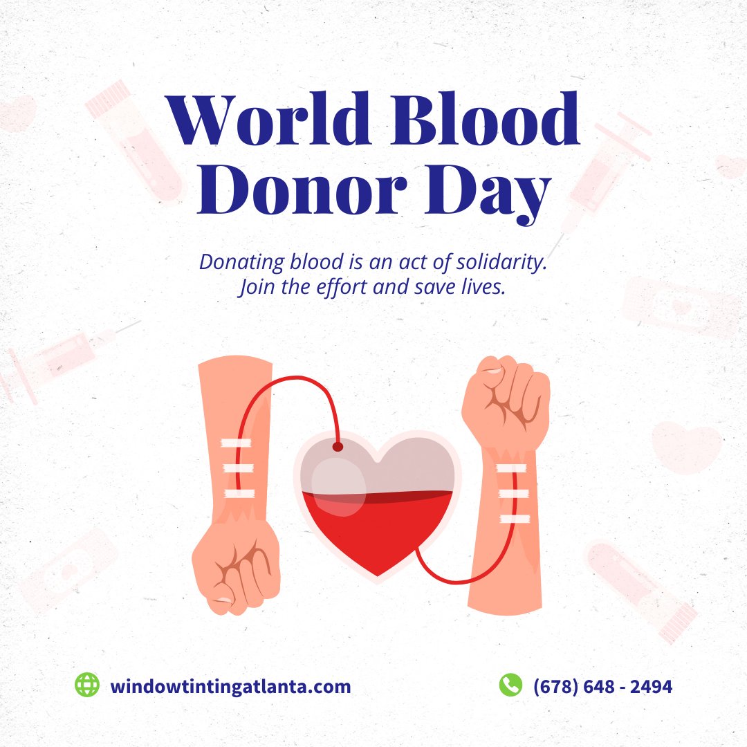 WindowtintGA's tweet photo. It's World Blood Donor Day 🩸

Today, we recognize the gift of life that blood donors give 🤗. If you're able to donate blood, we hope you'll consider doing so today!

#WorldBloodDonorDay #giveblood #donateblood #donatebloodsavelives #donatebloodsavelife #blooddonation

1/2 👇 https://t.co/EVmJj6hIIB