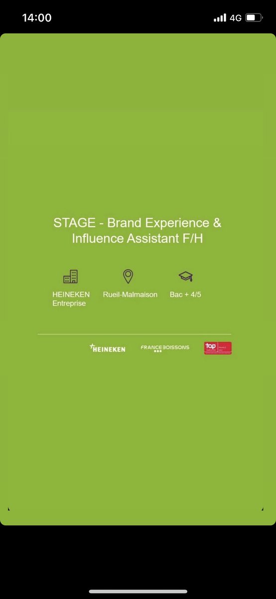 Yasminezmit's tweet photo. Viens faire ton #stage chez @HEINEKENFrance pour bosser en #influenceMarketing et #Brand #Experience 🍻 https://t.co/MVFDvuiYOF