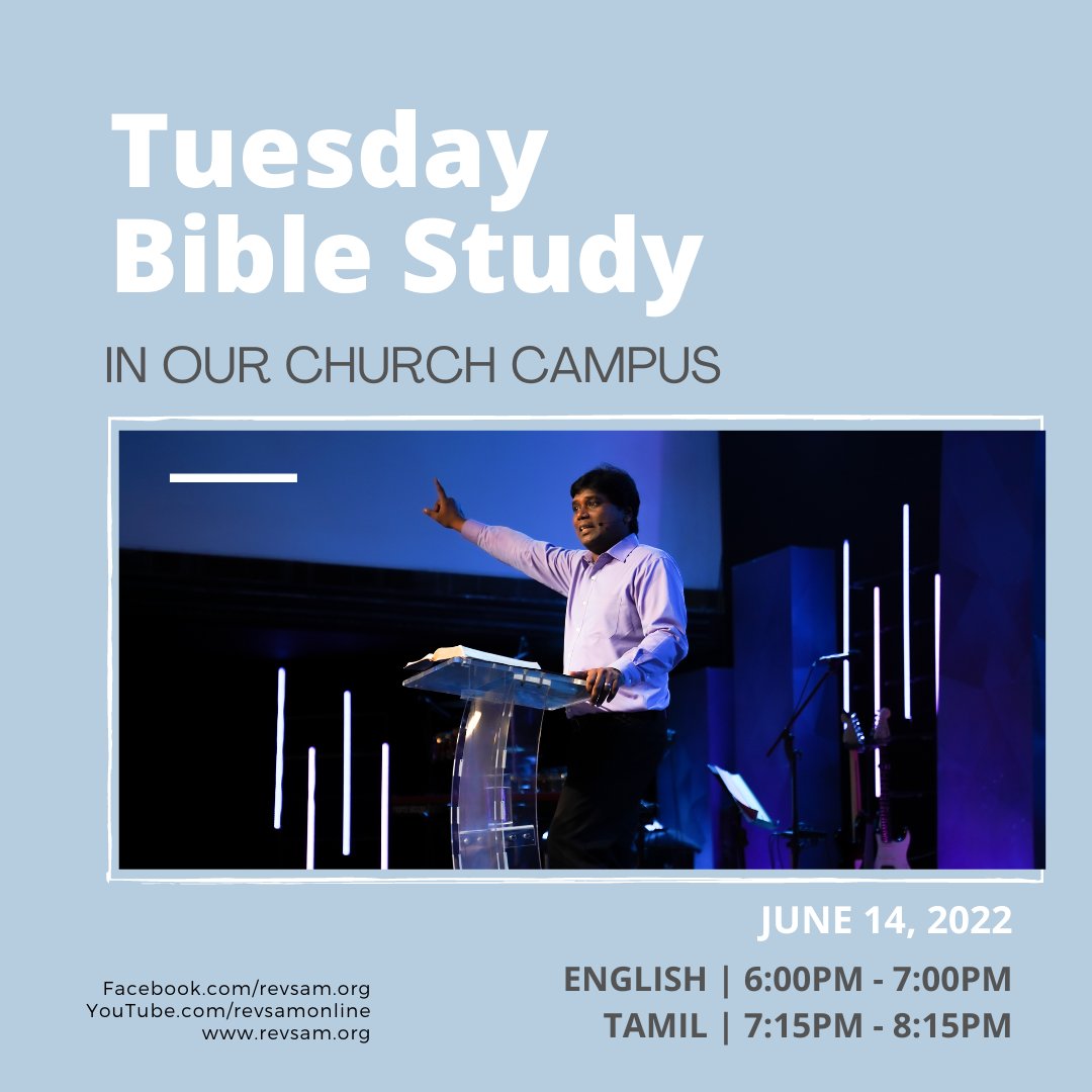 sampchelladurai's tweet photo. We invite you to join our Tuesday Evening Bible Study. You can also watch the broadcast online at https://t.co/MadyK7GOIc
#revsam #aftchurch https://t.co/cNc9xeShAF