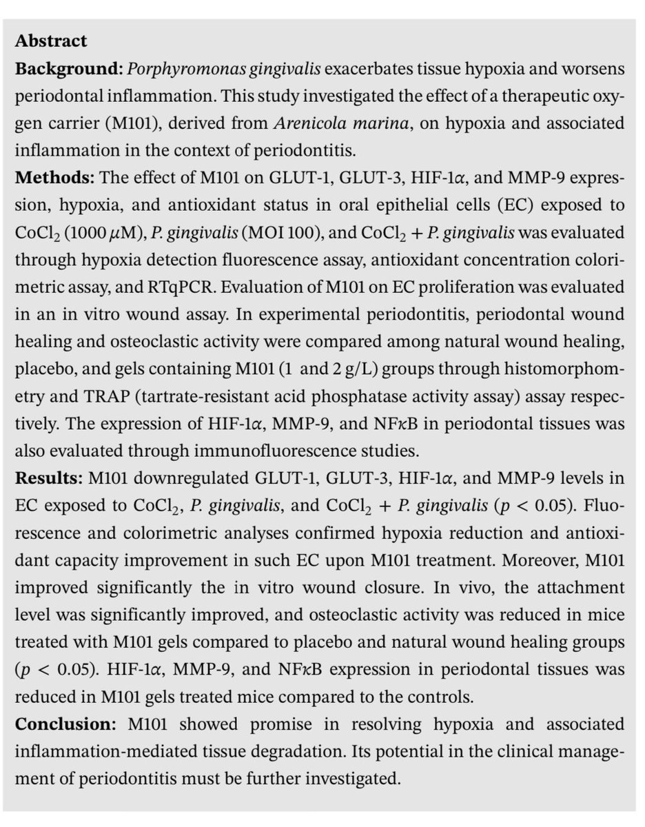 Hemarina's tweet photo. Available on line…new data on #arenicola #hemoglobin to treat #periodontal diseases #health #dental #care #dentistry #innovation #biotechnology #oxygen #porphyromonas #gingivalis https://t.co/9p49wARFMH