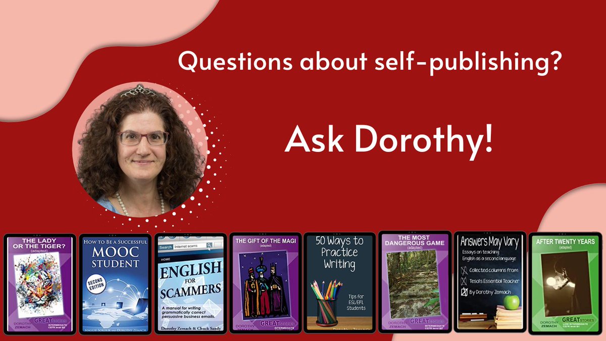 We're collecting questions for <a href="/DorothyZemach/">Dorothy Zemach</a>  about self-publishing. Here's one we often hear: 'What's the biggest difference between self-publishing and traditional publishing?' Do you have any questions to add to our list? #selfpublishing  #indieauthors #ELT