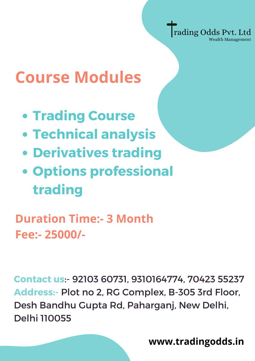 trading_odds's tweet photo. If you are looking best coaching institute for Financial Market Course with online and offline so you can join now

#Financialmarketcourse #Stockmarketcourse #Tradingcourse  #Technicalanalysis  #Derivativestrading #Optionsprofessionaltrading #Trading https://t.co/nEF1CTfYVW