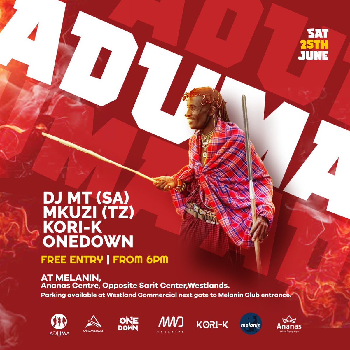 #IamTribeAduma see you on 25th June at Melanin Club, Westlands. @djmt_africa <a href="/Deejaymkuzi/">djmkuzi</a> <a href="/OneDownLIVE/">Oontz Master</a> &amp; @KoriK