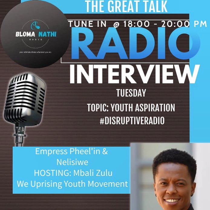 catch your boy…Mbali Zulu
talking YOUTH ASPIRATION Live on Bloma Nathi Radio 

Tune in and let’s hang out
#becauseofjune16 
#youthmonth2022 
#weuprisingmovement