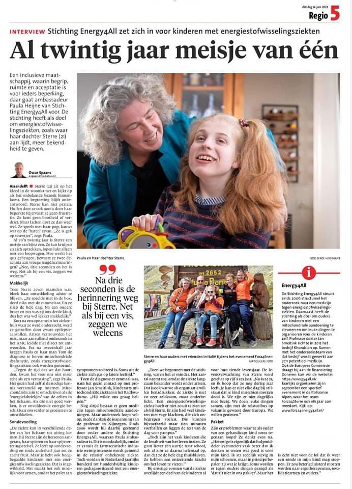NoaTweet's tweet image. Noa&apos;s vriendinnetje Sterre staat vandaag in de krant.
Fijn dat er ook aandacht is voor kinderen met een energiestofwisselingsziekte!
Stofwisselingsziekten zijn nl nr 2 doodsoorzaak van kinderen in Nederland 😔
#energiestofwisselingsziekte 
RT is top ❤️
