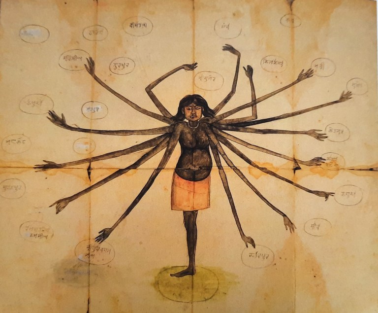 Untraceable now, c1780 'Devi Diagram' #Pahadi painting from #Nainsukh workshop depicts #Punjab Hill States. Originally #Guler was placed at the foot, later moved towards top.
States: #Chamba #Kangra #Mandi #Nurpur etc in #HimachalPradesh &amp; #Mankot #Basohli #Jasrota etc in #Jammu