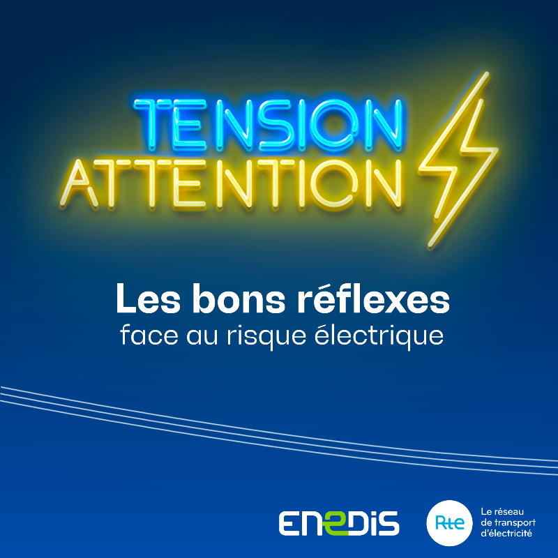 enedis's tweet photo. ⚡️ #TensionAttention À proximité des ouvrages électriques, un manque de vigilance peut provoquer un accident. Adoptez le bon réflexe : s’il y a de la tension, faites attention ! Tous les conseils pour vous protéger du risque électrique 👇  @rte_france