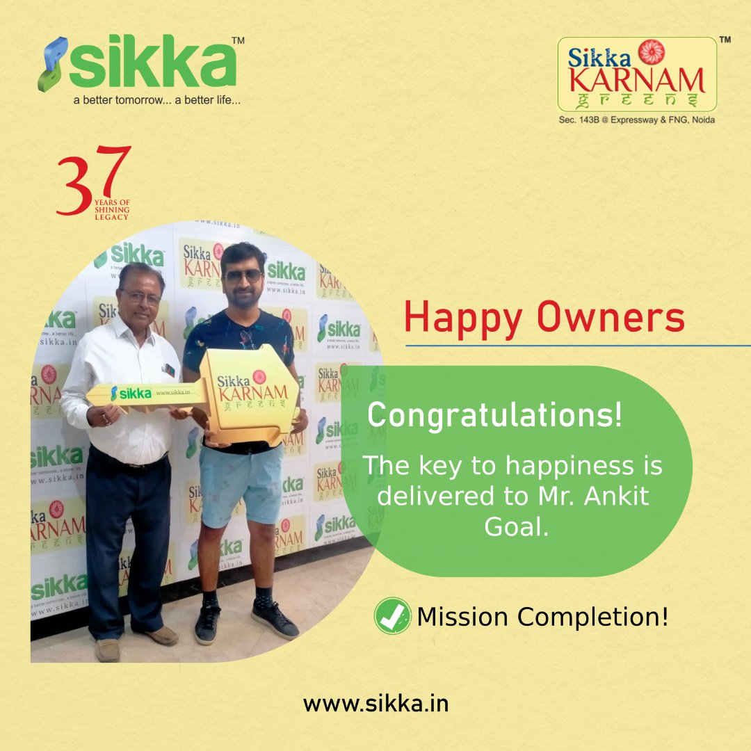 SikkaGroup's tweet photo. The key to Happiness is delivered to Mr. Ankit Goal at #sikka #karnamgreens #noida 🔑🏙️
'We are on a mission &amp; we will not stop till we're done.'
#happycustomer☺️❤️ #missioncompletion💯
Visit us @ https://t.co/GhuMgUwNWl
'A better tomorrow, a better life.' ✅
#SikkaGroup https://t.co/KfZZwuldmL