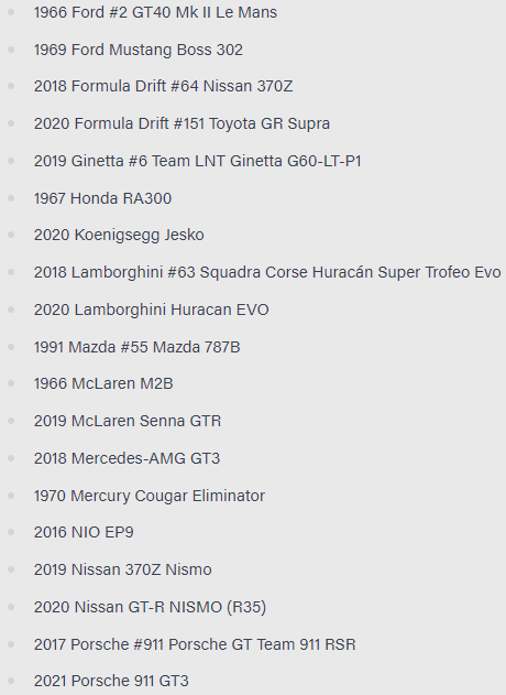 ForzaHorizon5UK's tweet photo. In case you didn't see, these are the current CONFIRMED cars from the upcoming @ForzaMotorsport title, with many more expected to be announced over the coming months! https://t.co/FimPPFT2Fi