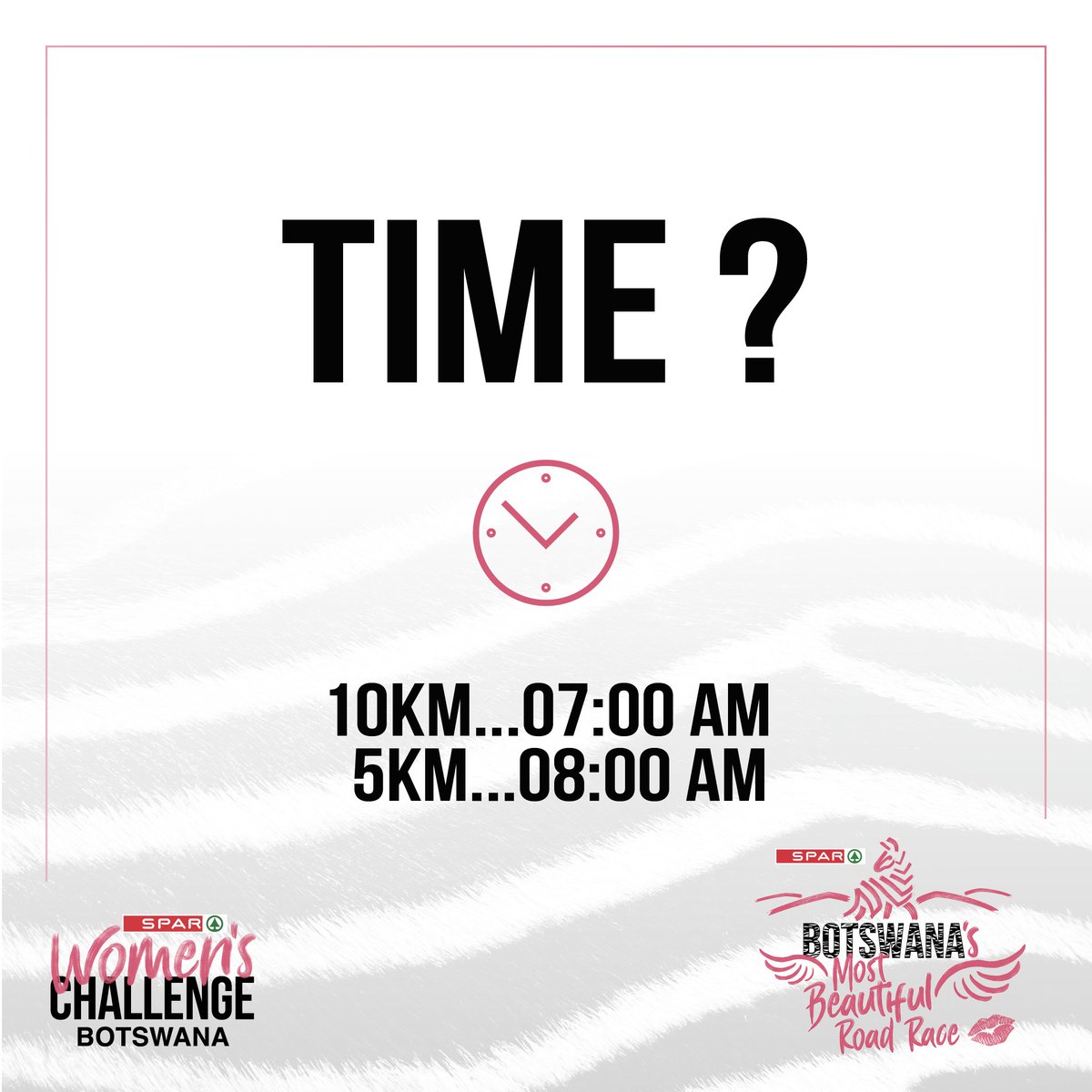 yaronafm's tweet photo. Be sure to diarise Saturday 9 July 2022 right away for @SparBotswana Women's Challenge!
10km at 07:00 AM and 5km at 08:00 AM
Gaborone Rugby Club
Enter online now at https://t.co/EpZ6SIBmnw
#DignityForAll #Revitalize #SWC-BW #LKCT https://t.co/bcwLWrFFri