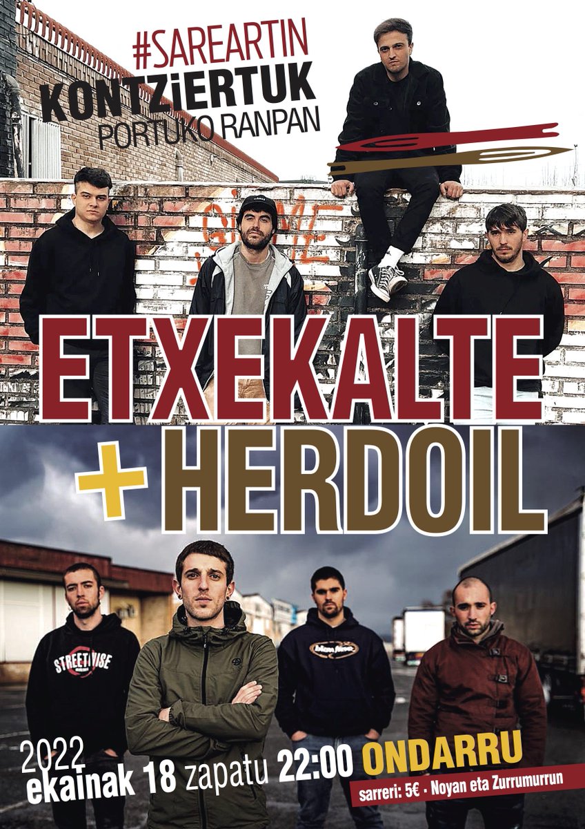 11barri's tweet photo. 🤩Ekainaren 18an izango dira hurrengoko Sareartin Kontziertuk Ondarroako Portuko Ranpan: ETXEKALTE + HERDOIL. 

👉 Info gehiago, #11barri ren kartelean.
@UdalBarriak  @BusturiaHitza  @LeakoHitza https://t.co/LOUdoYmsVG