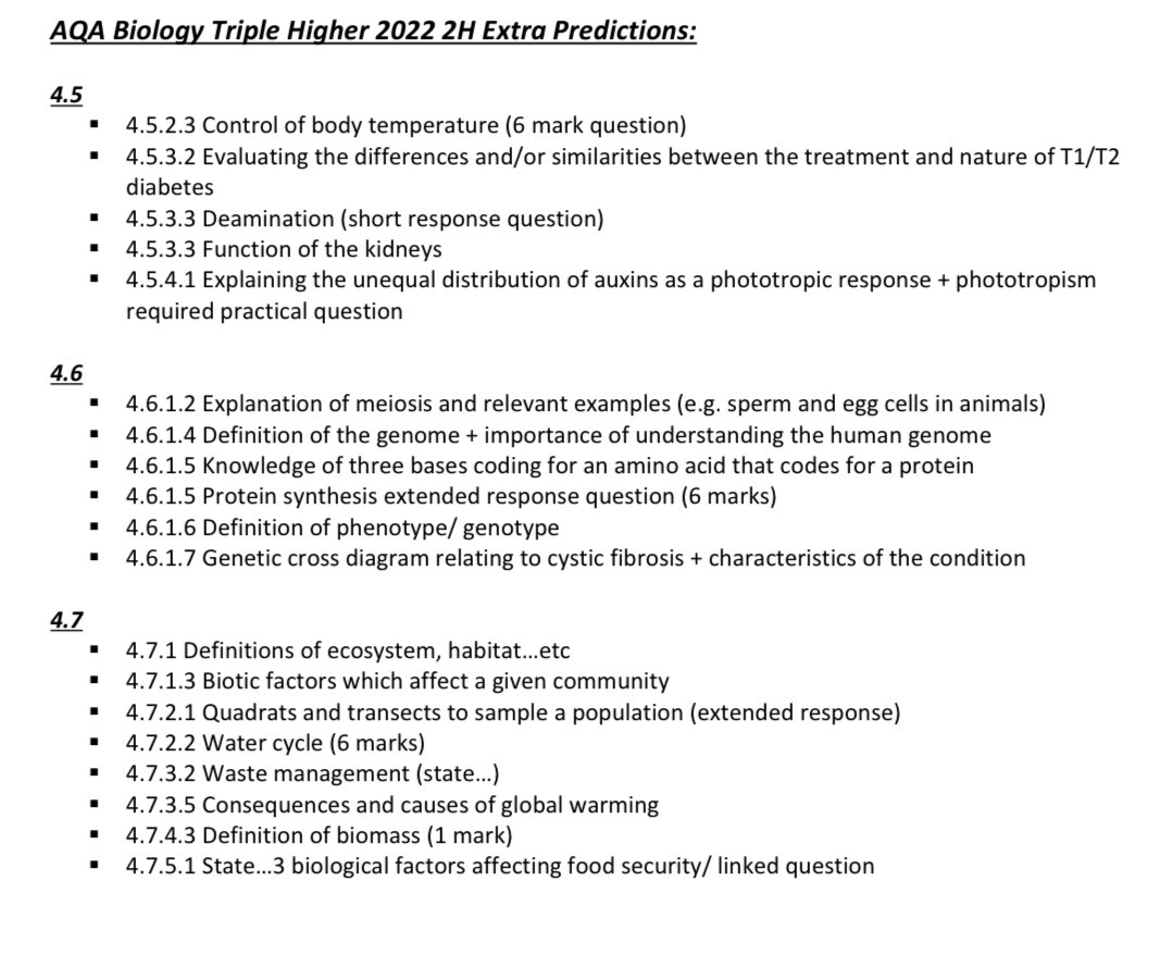 StudyHack_Edu's tweet image. A few more predictions for AQA Bio Triple 2H tomorrow!