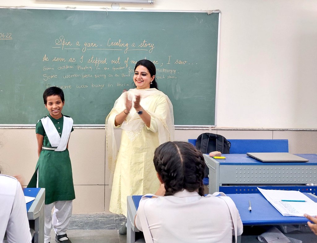 ManuGulati11's tweet photo. We love 'Spin a yarn' activity where each one of us contributes in creating a story.

Gave an incomplete sentence to my students. Each student added a sentence to the previous ones to make a story. 

Story ended at

'Puppies climbed the wheelchair &amp; hugged the girl.'☺️

#EngClass https://t.co/1Q4mQzVSgh