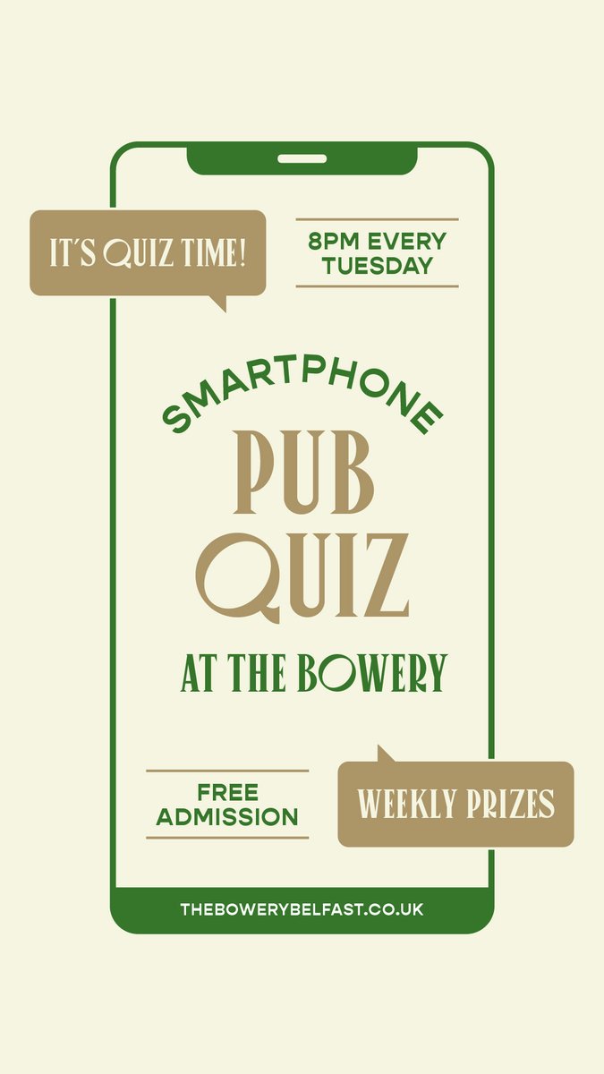 Speedquizzingni's tweet image. Tuesdays Speedquizzing at @BelfastBowery   
Free to Play quiz starts 8pm ✅
🏅£25 Bowery voucher
🏅£20 Bottle of premium wine 
🏅Case of 12 beers 
 See you tonight! 
#SpeedQuizzing  #pubquiz #pubquizbelfast #Belfast  #bowery #bowerybelfast #lisburnroad