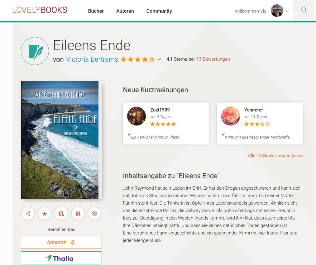 VicBertrams's tweet photo. Eine Nachzüglerin ist noch unterwegs bei der Lovelybooks-Leserunde. Aber schon jetzt freue ich mich über das Feedback! #Krimi #Familienroman #Irland https://t.co/geQhshhTLr