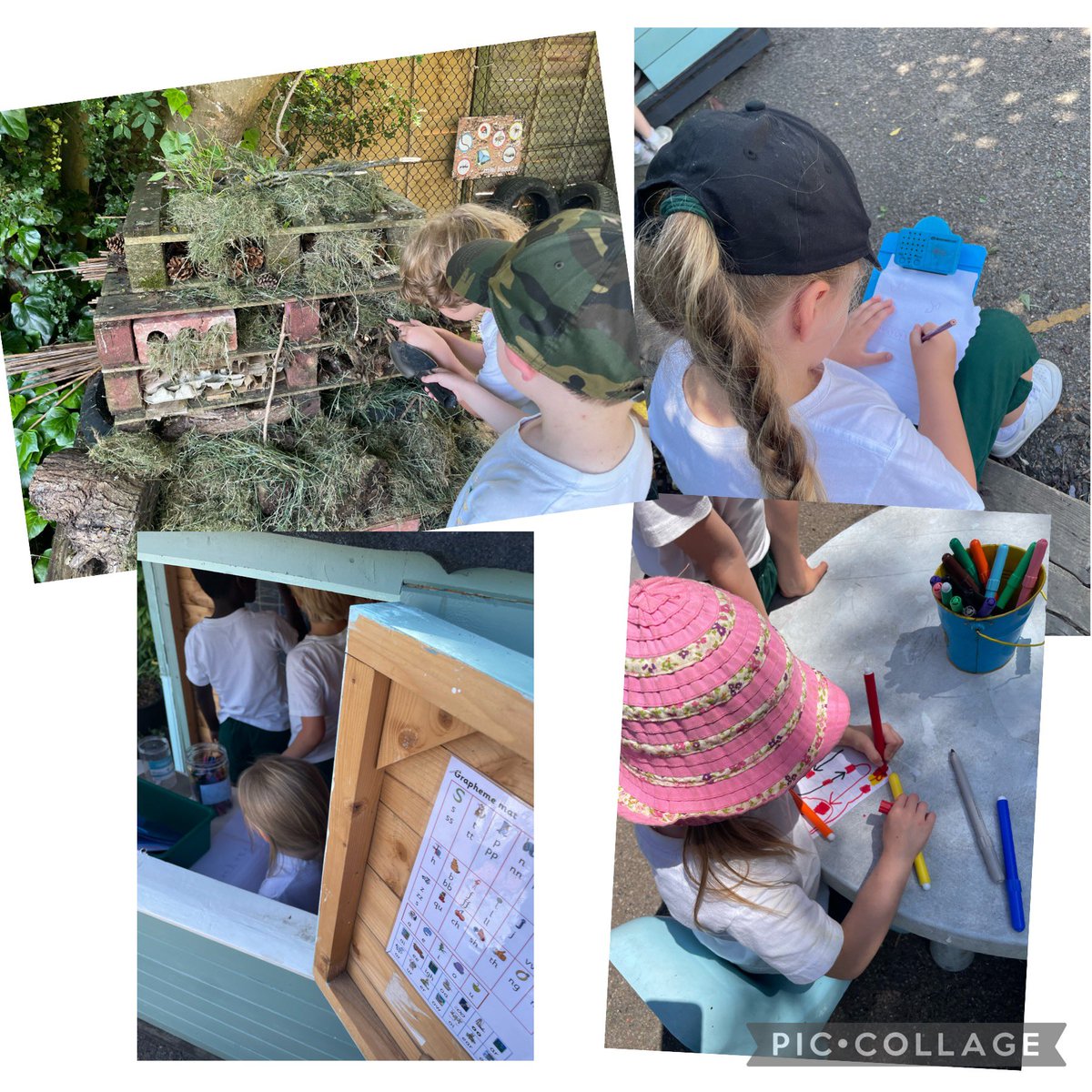 Joyful and creative play in the <a href="/IC_EYFS/">Foundation Stage</a> playground this lunchtime… lots of writing opportunities, a campfire, a play trip to Southend and a water slide for a fox 🦊