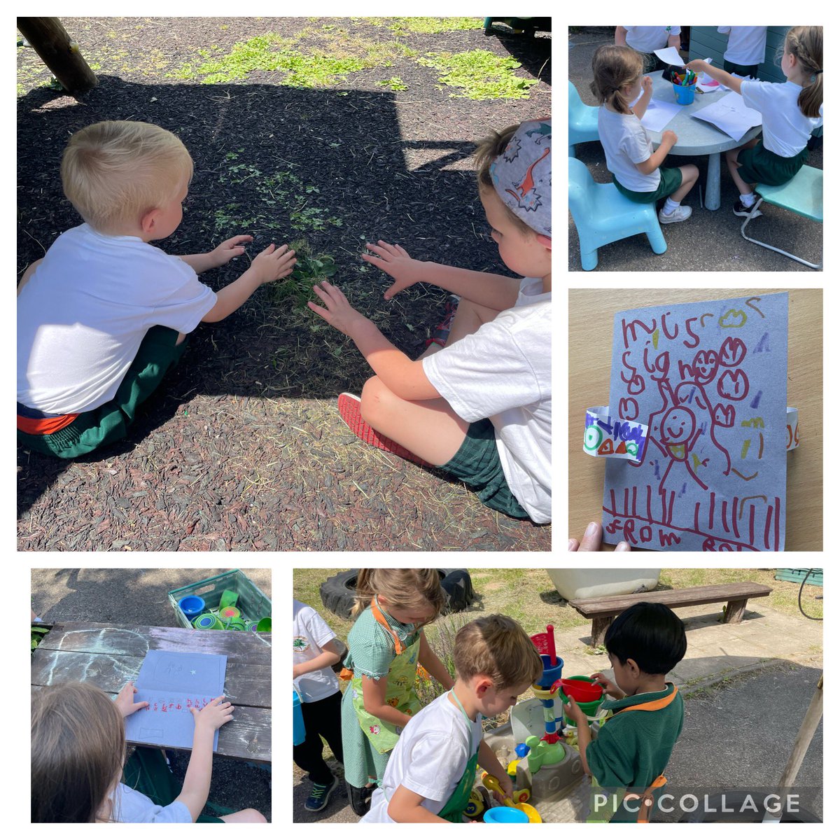 IvyChimneys's tweet photo. Joyful and creative play in the @IC_EYFS playground this lunchtime… lots of writing opportunities, a campfire, a play trip to Southend and a water slide for a fox 🦊 https://t.co/MqZk7kJUiy