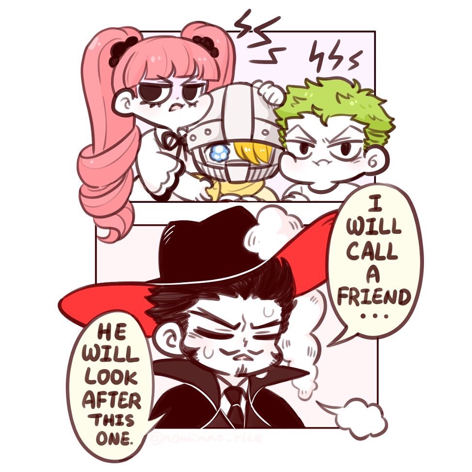 Nominno_rice's tweet photo. Perona &amp; Zoro: We found another one!

Mihawk: Oh heck no 🍷

#ONEPIECE #SPY_FAMILY #spyxfamilly https://t.co/OWRnqfVfrZ