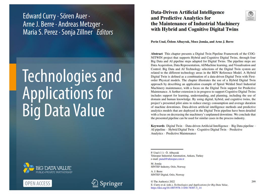 TEKNOPAR Gen. Md. Yrd. Dr. Perin ÜNAL, Ar-Ge Böl. Md. Dr. Özlem ALBAYRAK, Moez Jomâa ve Arne Jørgen Berre tarafından yazılan makale Big Data Value Association tarafından hazırlanan Technologies and Applications for Big Data Value kitabında yayınlanmıştır. 
lnkd.in/dc-eeUnq