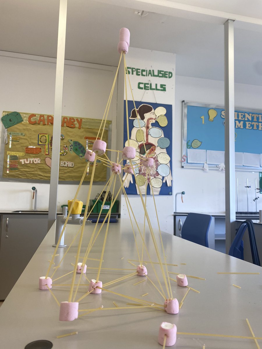 MissWells3's tweet photo. End of year #Engineering project with yr9- who can build the tallest tower out of spaghetti and marshmallows! @BSB_Barcelona https://t.co/IqF2ITGl1P